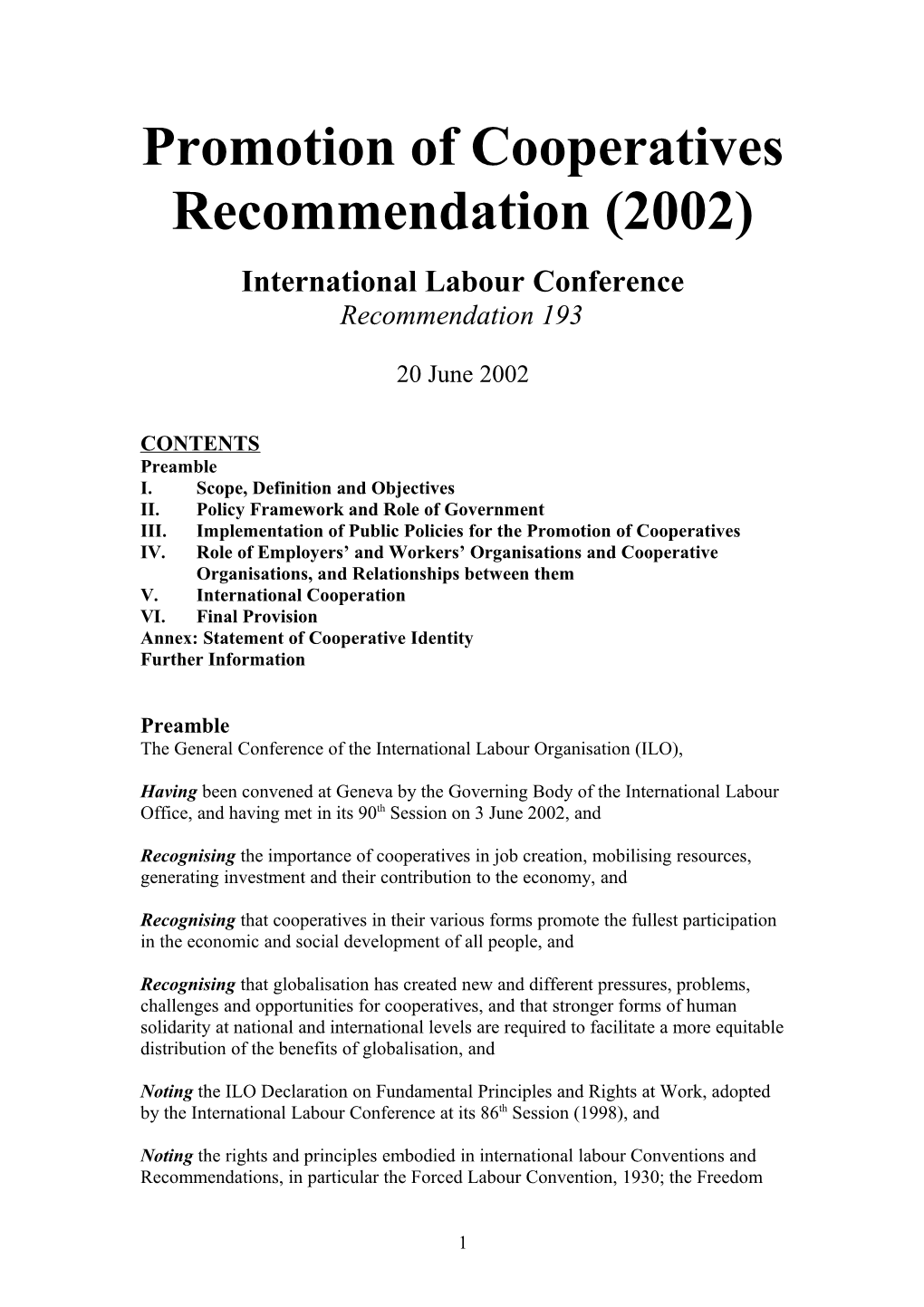 Promotion of Cooperatives Recommendation (2002)
