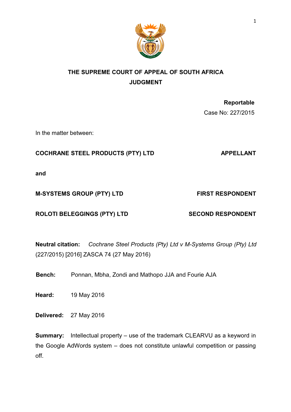 The Supreme Court of Appeal of South Africa s5