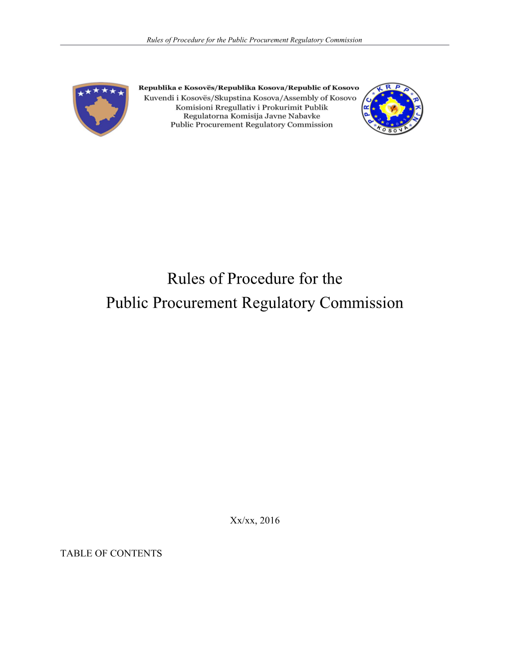 Rules of Procedure for the Public Procurement Regulatory Commission
