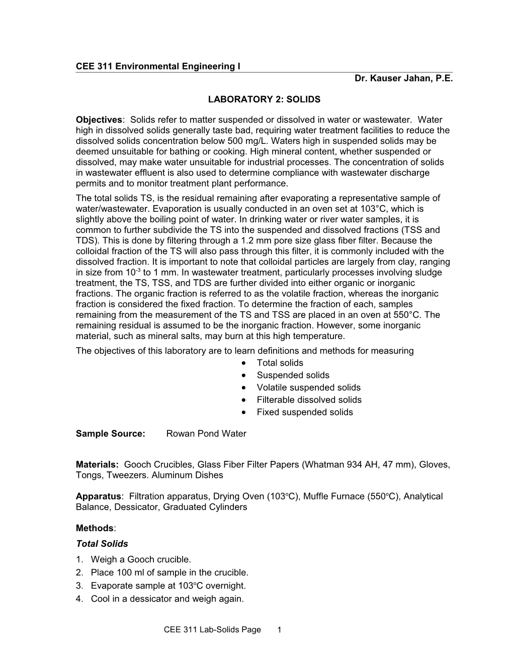 CE 491 Wastewater Treatment and Design Fall 1999