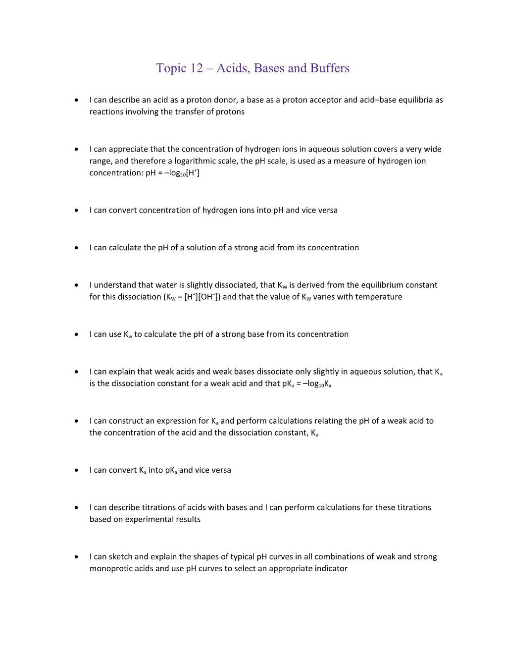 Topic 12 Acids, Bases and Buffers