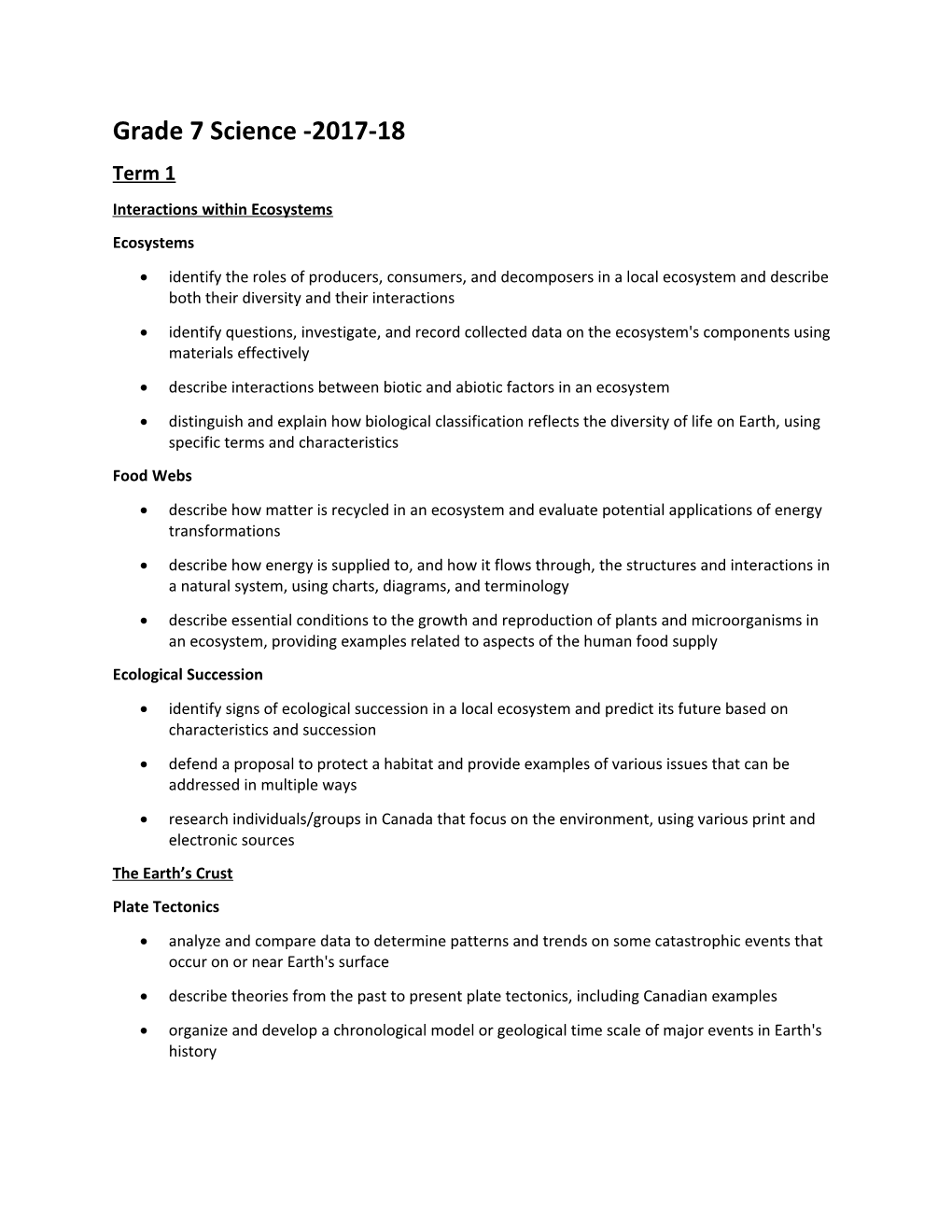 Grade 7 Science -2017-18