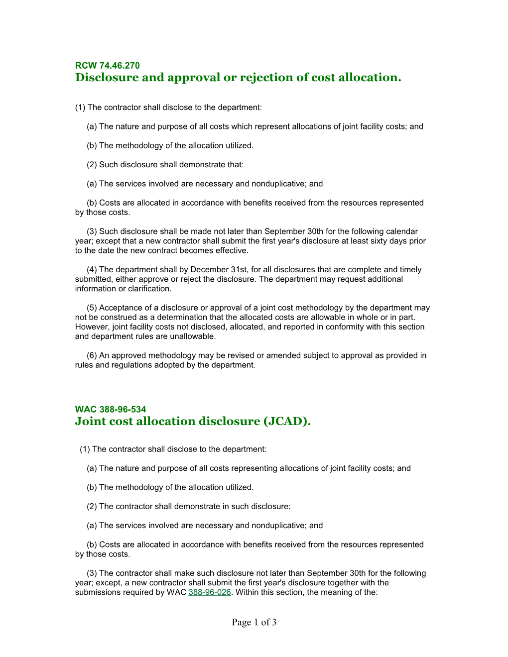 Disclosure and Approval Or Rejection of Cost Allocation