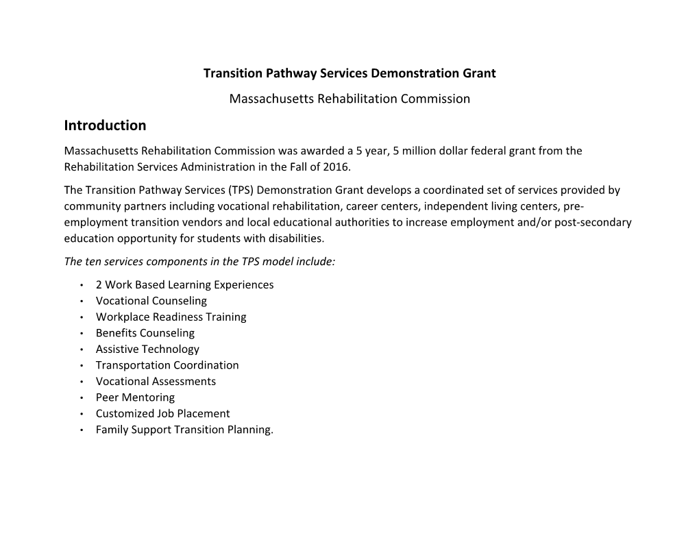 Transition Pathway Services Demonstration Grant