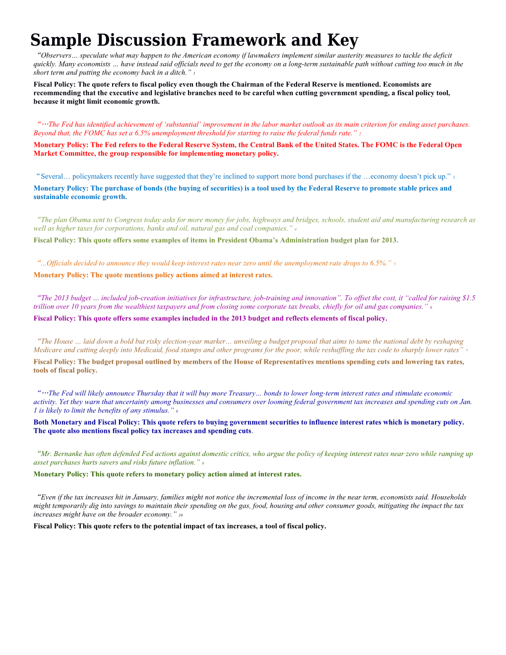 Sample Discussion Framework and Key