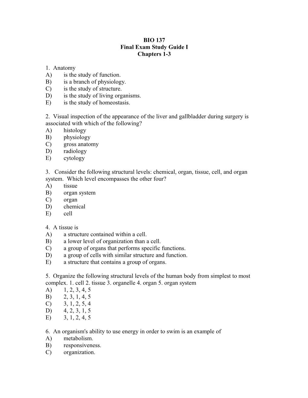 Final Exam Study Guide I