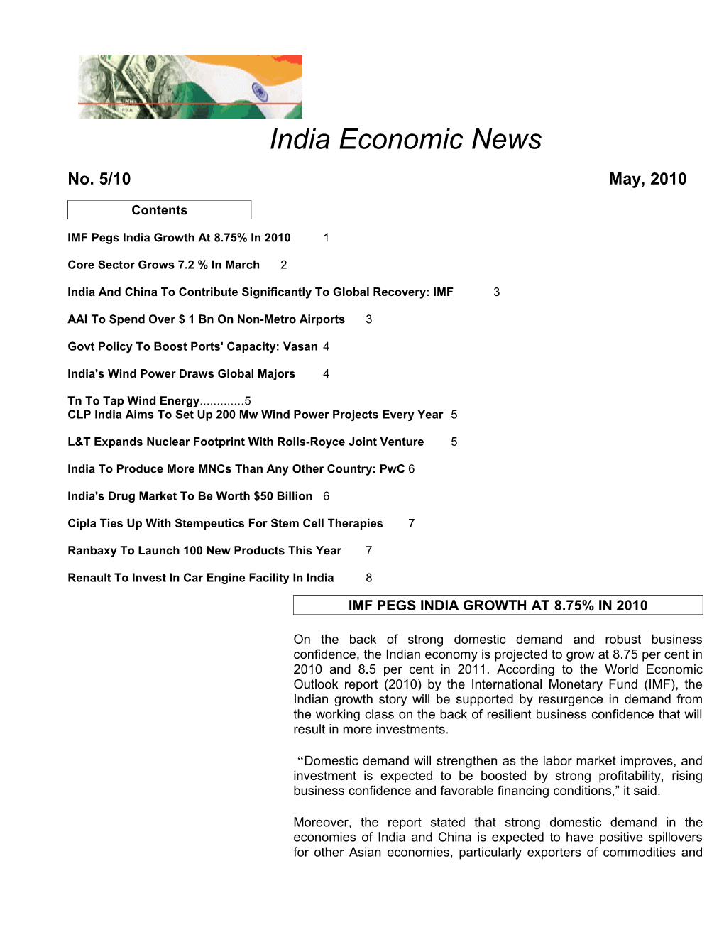 IMF Pegs India Growth at 8.75% in 2010 1