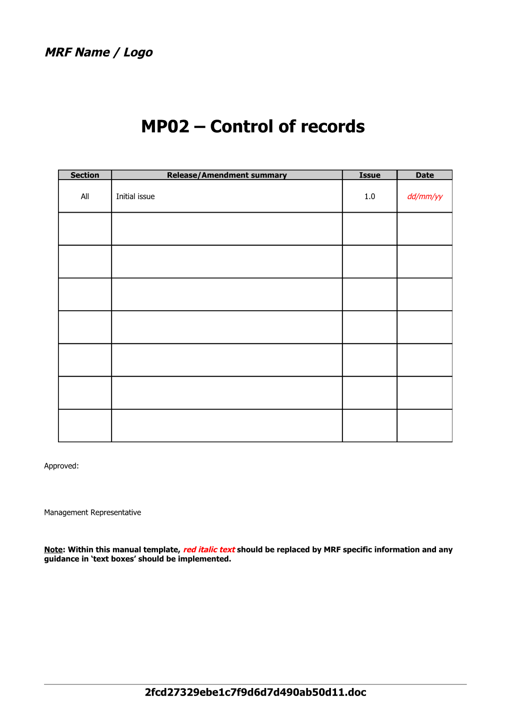 MP02 Control of Records