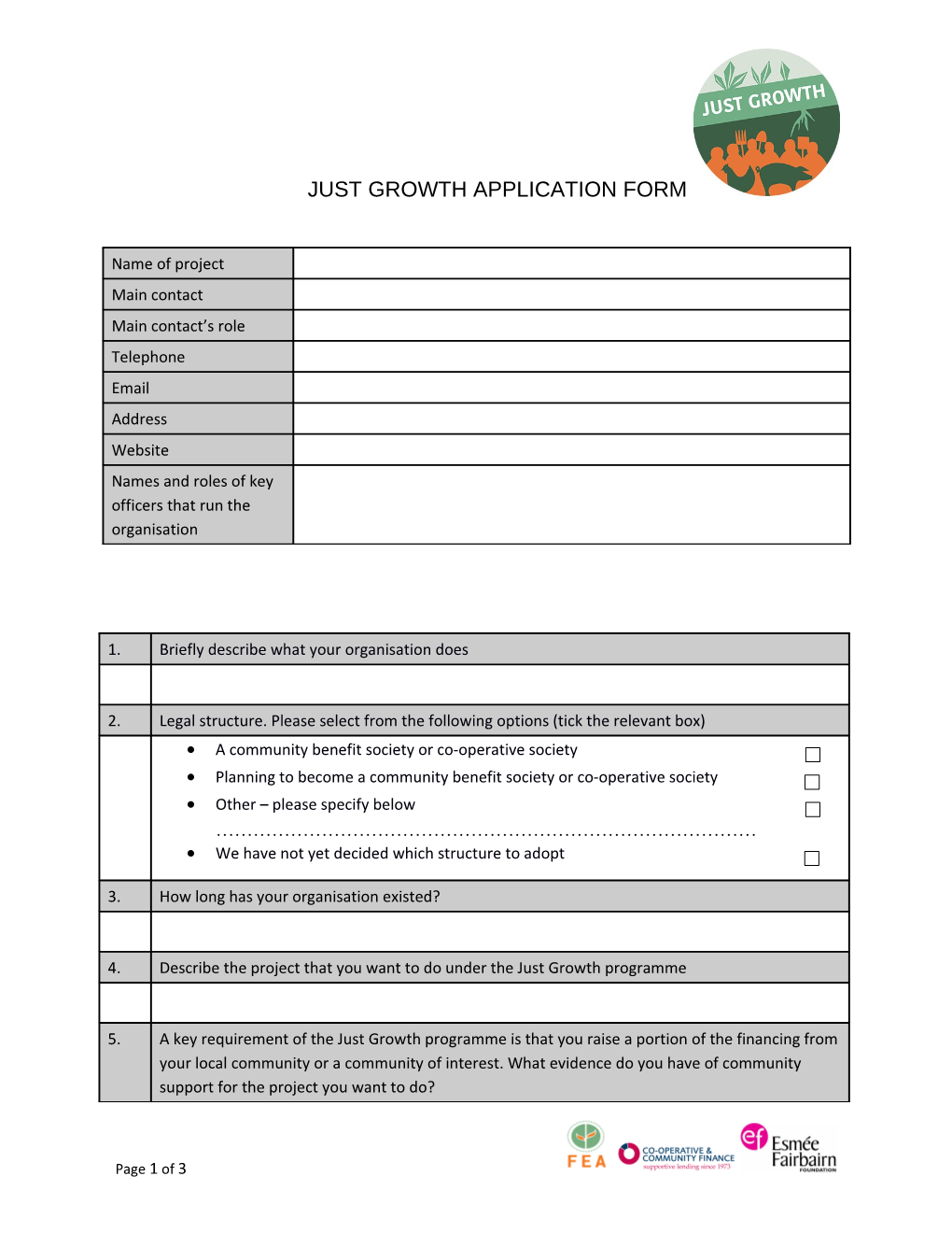Just Growth Application Form