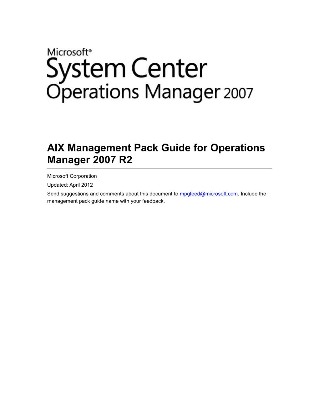 AIX Management Pack Guide for Operations Manager2007 R2