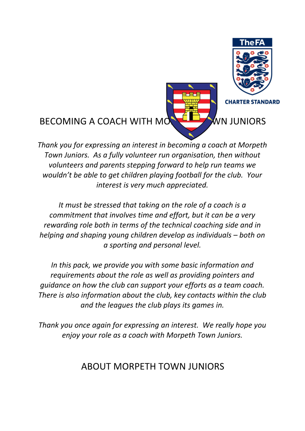 Becoming a Coach with Morpeth Town Juniors