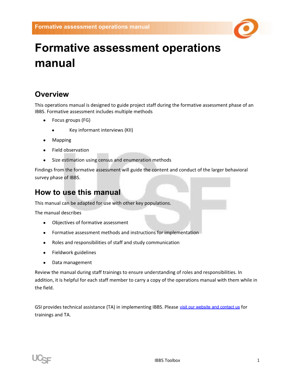 Formative Assessment Operations Manual