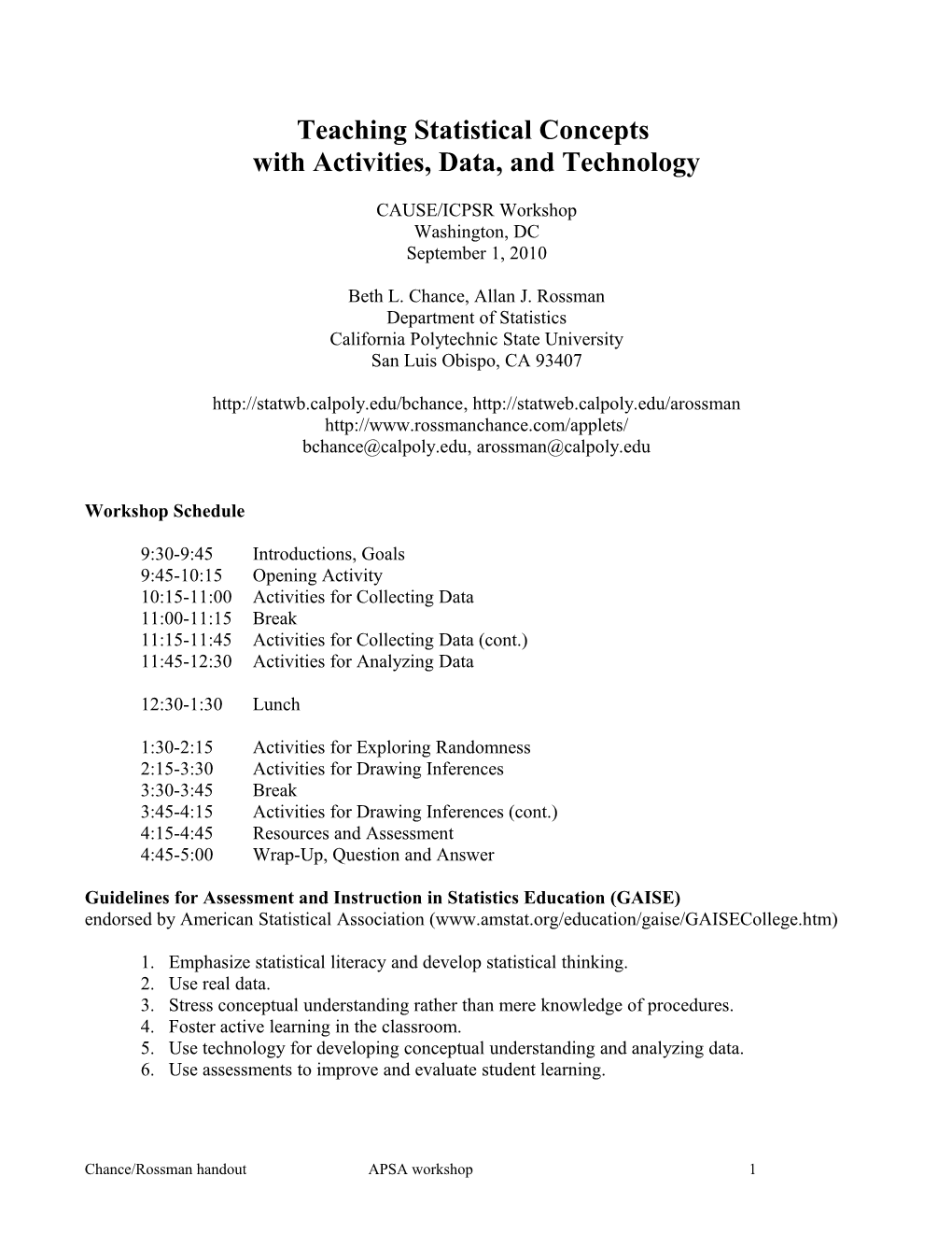 Teaching Introductory Statistics with Activities and Data