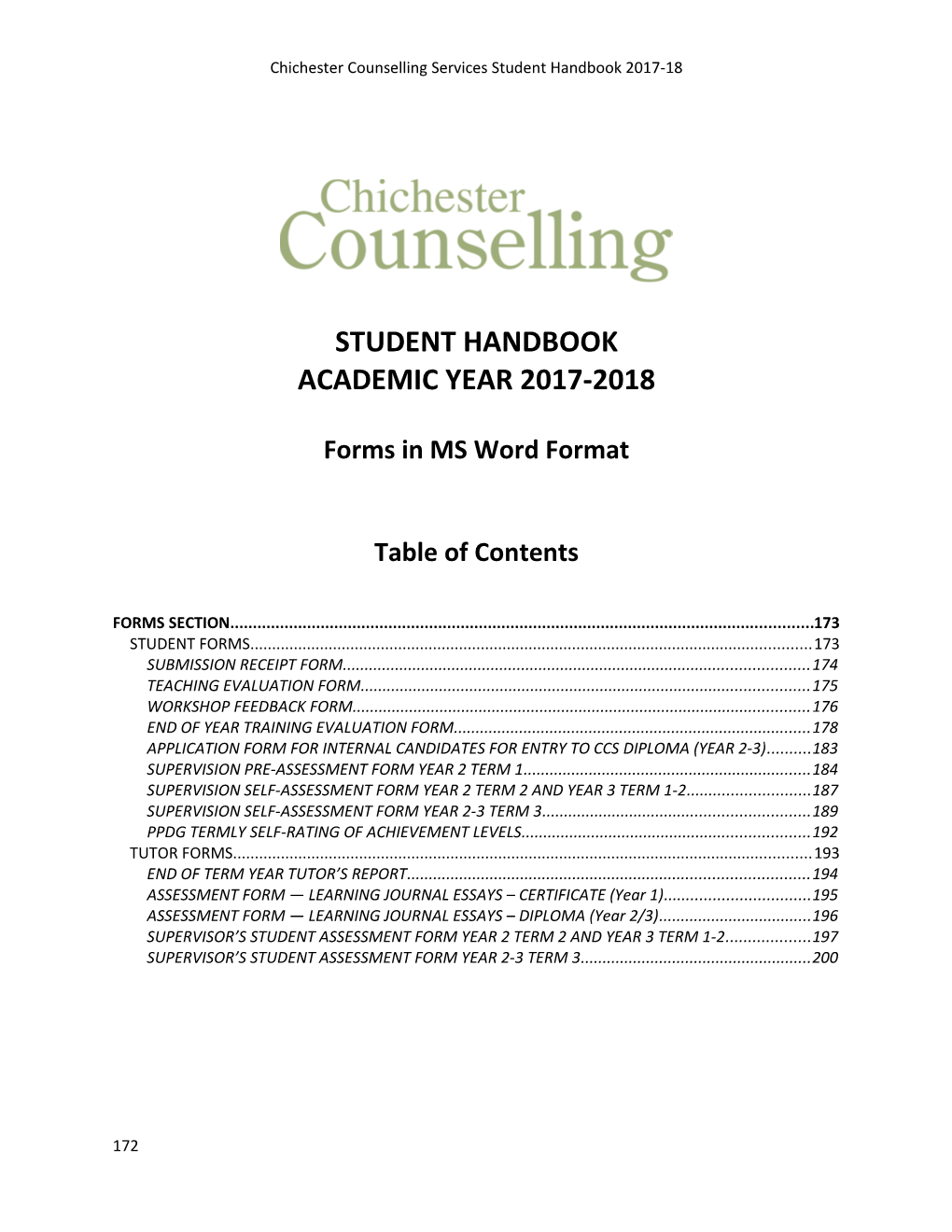 Chichester Counselling Services Student Handbook 2017-18