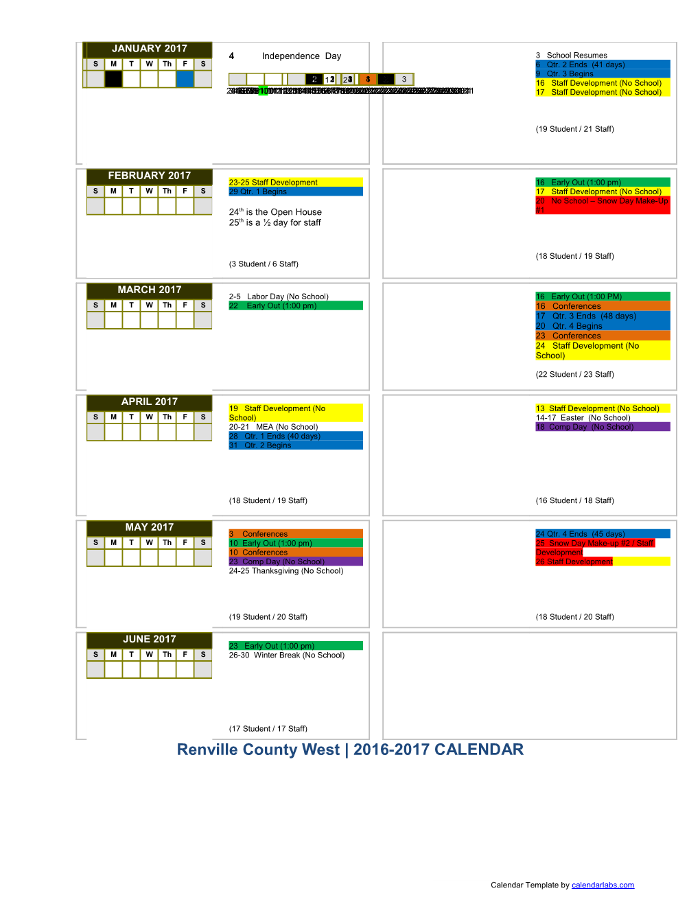 Renville County West 2016-2017 CALENDAR