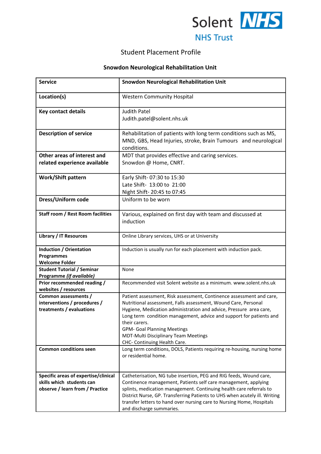 Snowdon Neurological Rehabilitation Unit