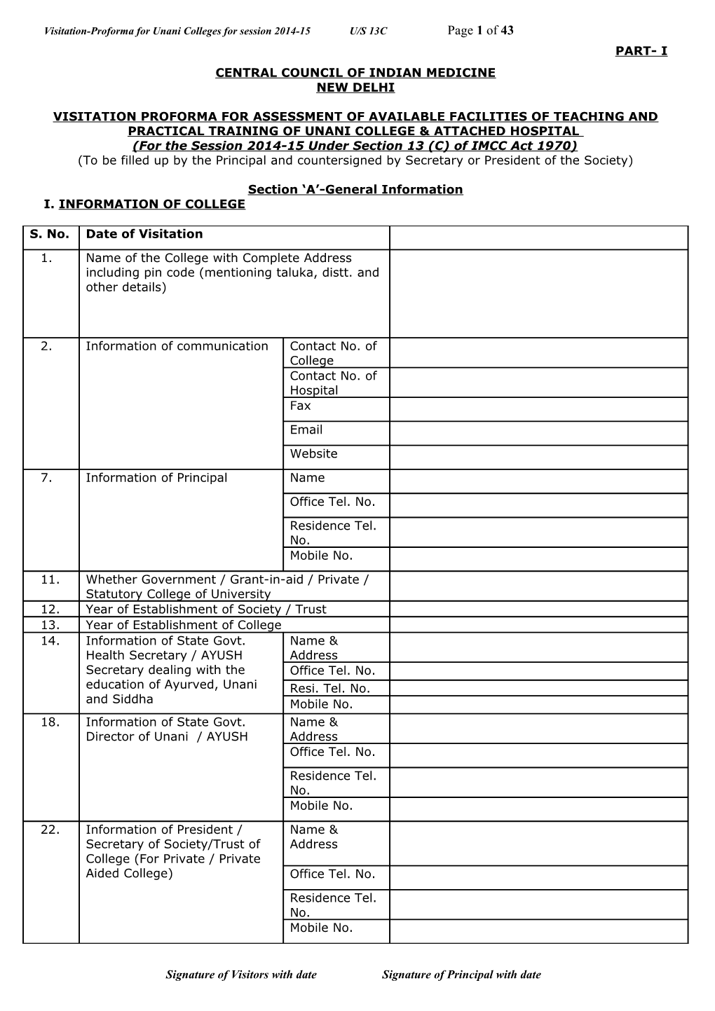 Visitation-Proforma for Unani Colleges for Session 2014-15 U/S 13C Page 21 of 37