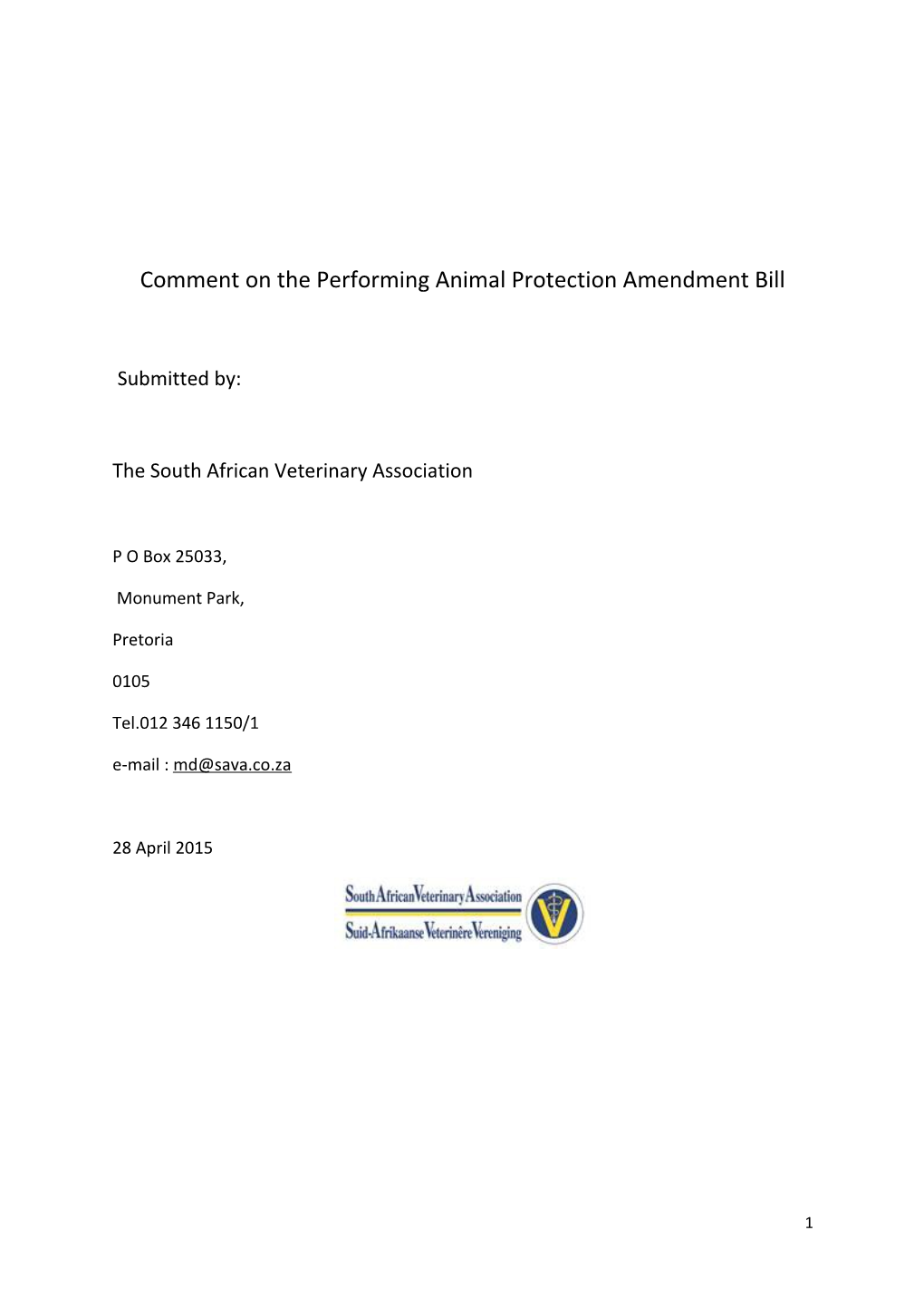 Comment on the Performing Animal Protection Amendment Bill