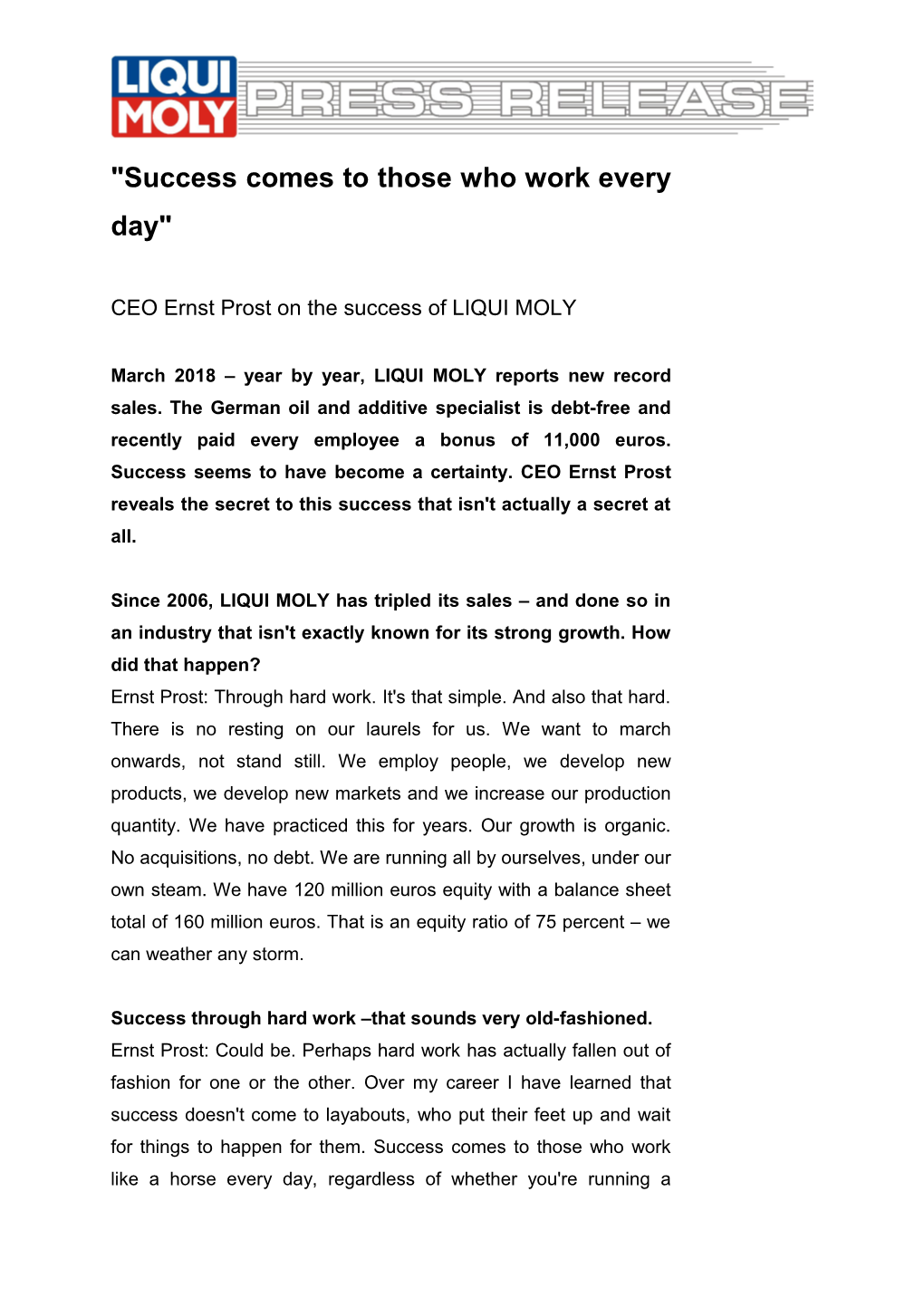 CEO Ernst Prost on Thesuccessof LIQUI MOLY