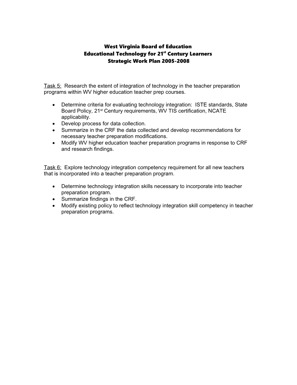 WVBE Technology-Related Requirements for Educator Preparation Programs As Specified In