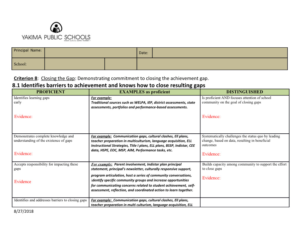 8.1 Identifies Barriers to Achievement and Knows How to Close Resulting Gaps