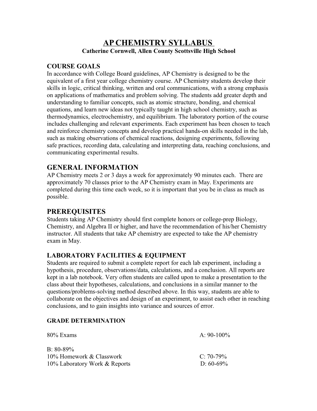 Ap Chemistry Syllabus for 2011-2012