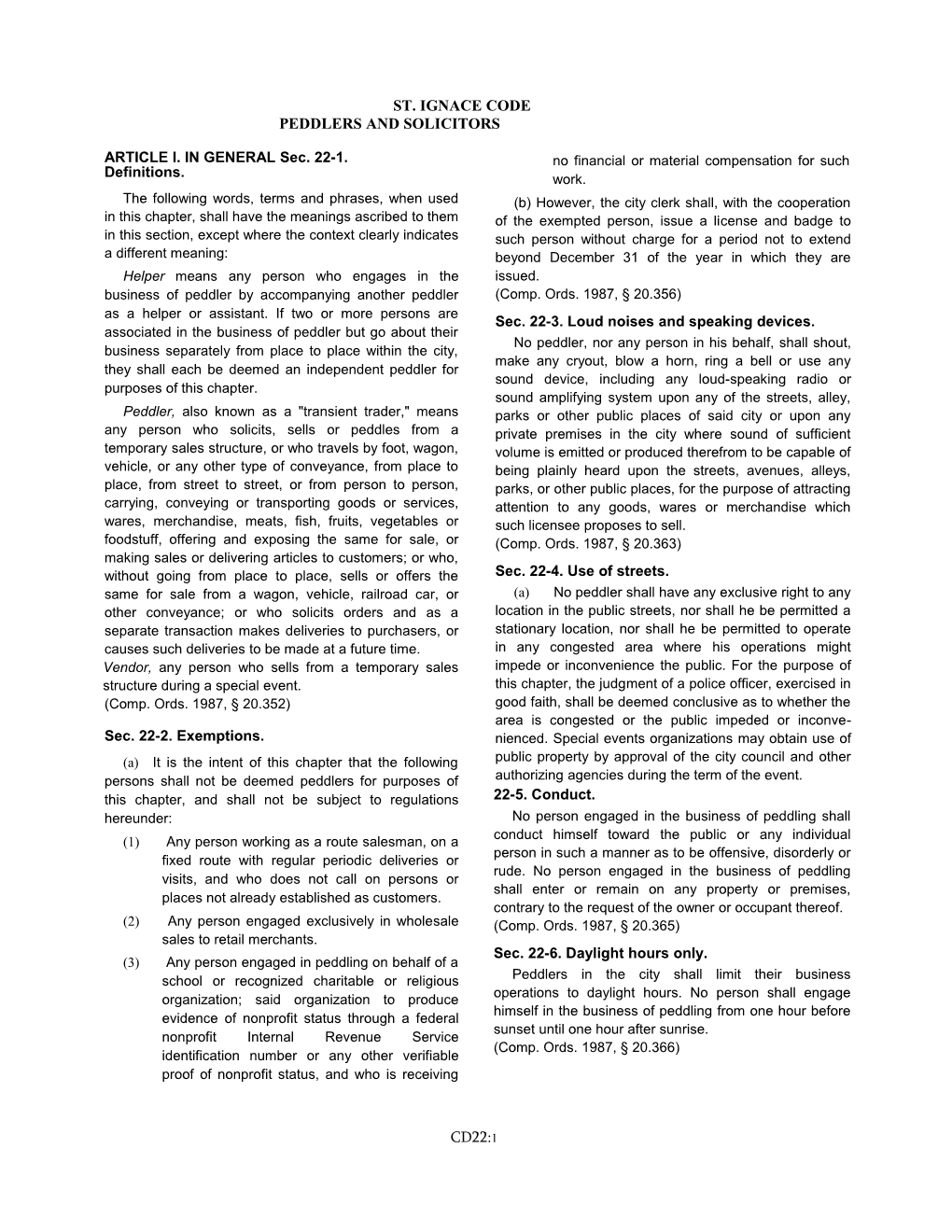 ARTICLE I. in GENERAL Sec. 22-1. Definitions