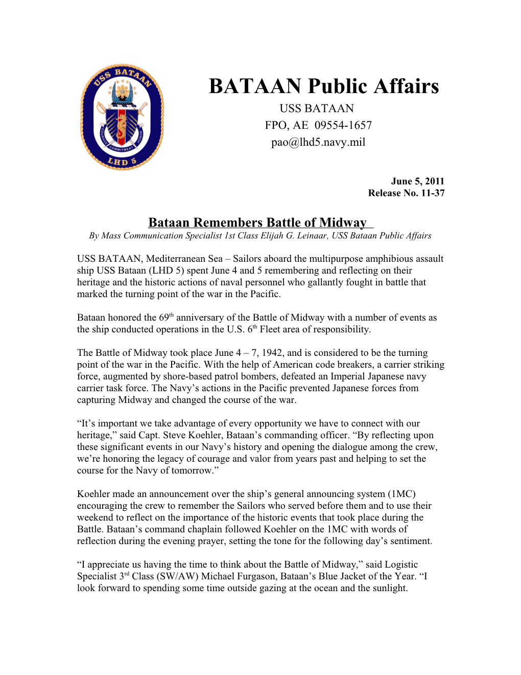 Bataan Remembers Battle of Midway