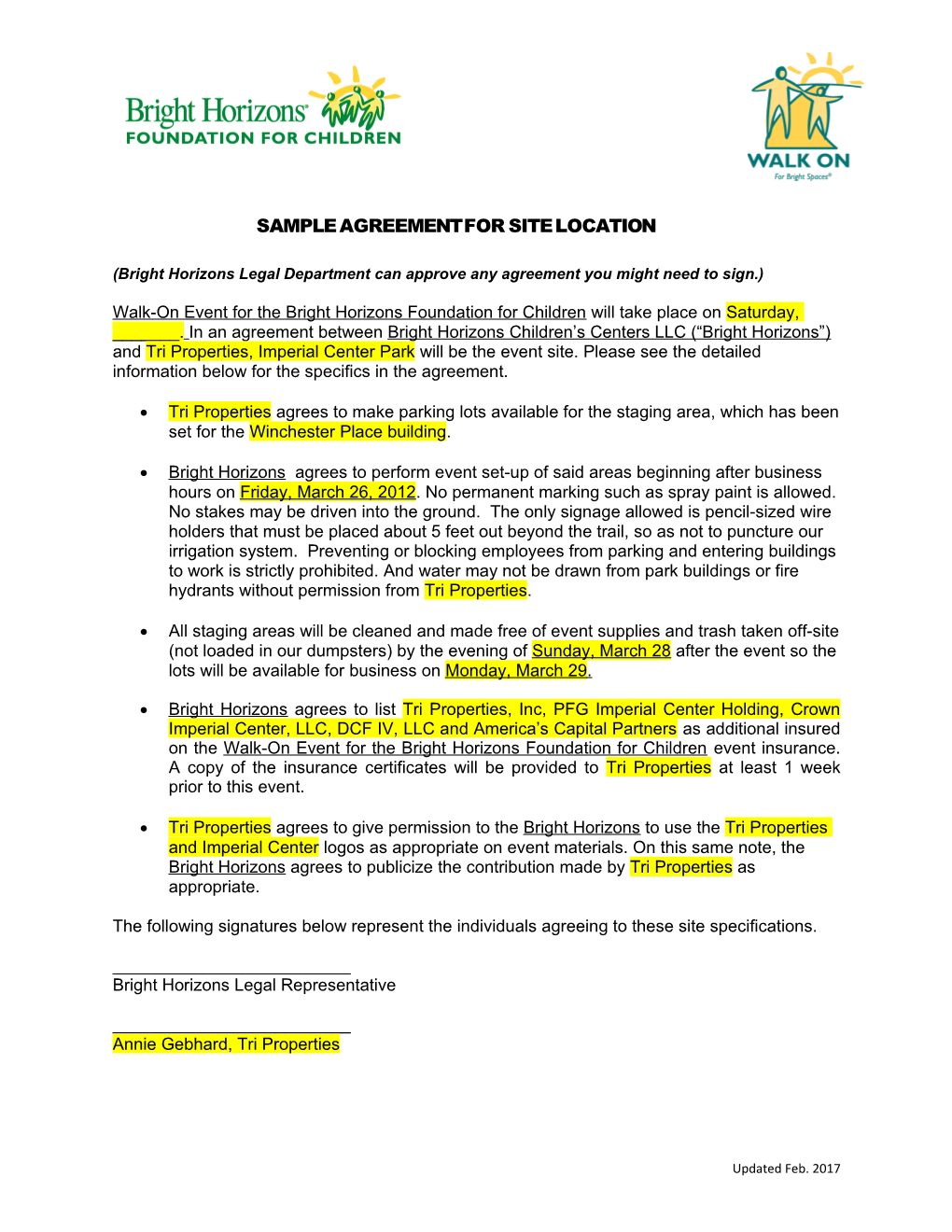 Sample Agreement for Site Location