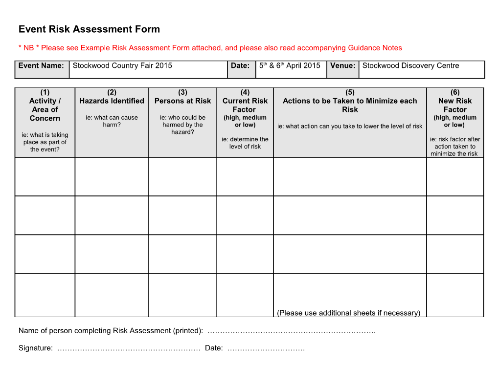 Event Risk Assessment Form