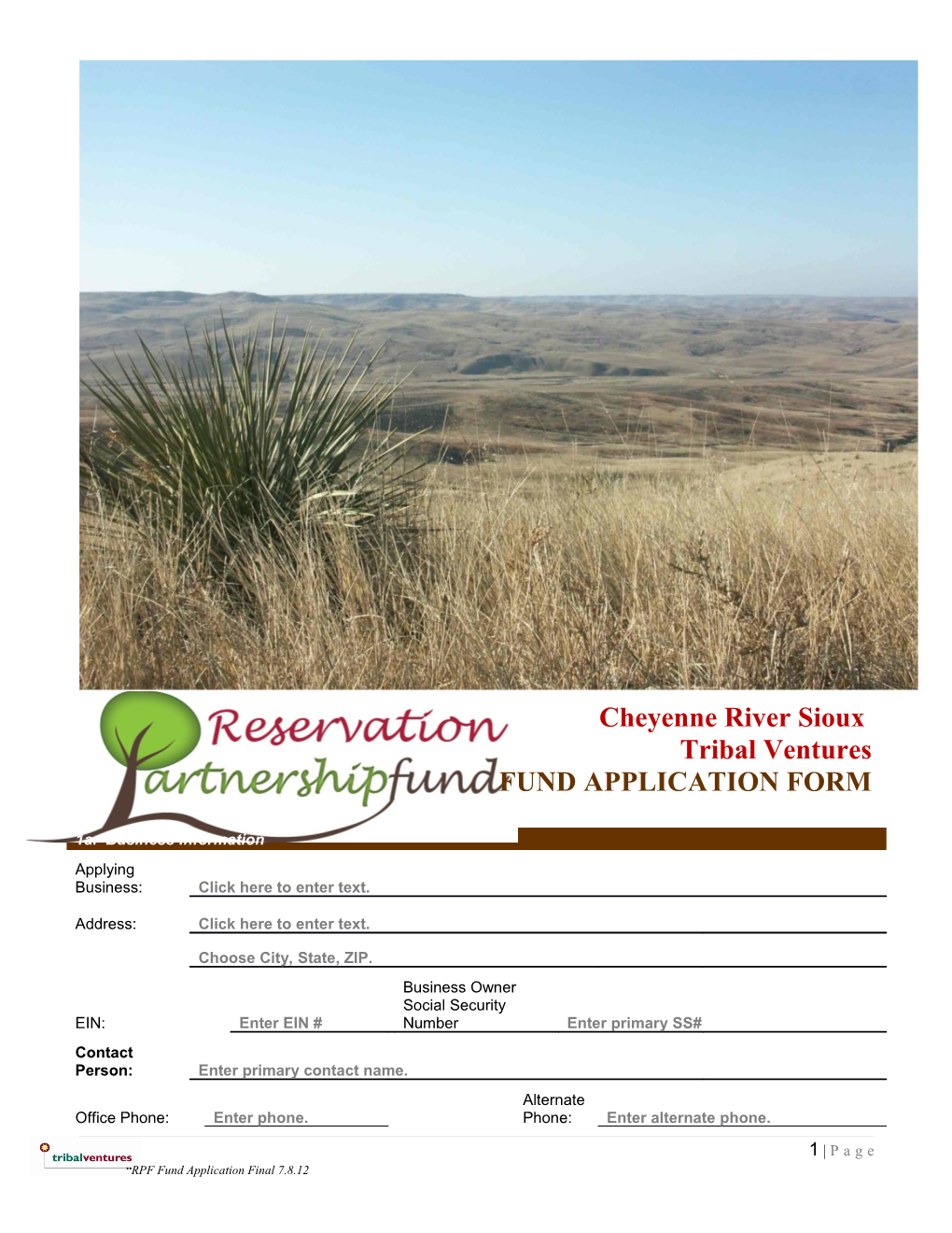 Cheyenne River Sioux Tribal Venturesfund APPLICATION FORM