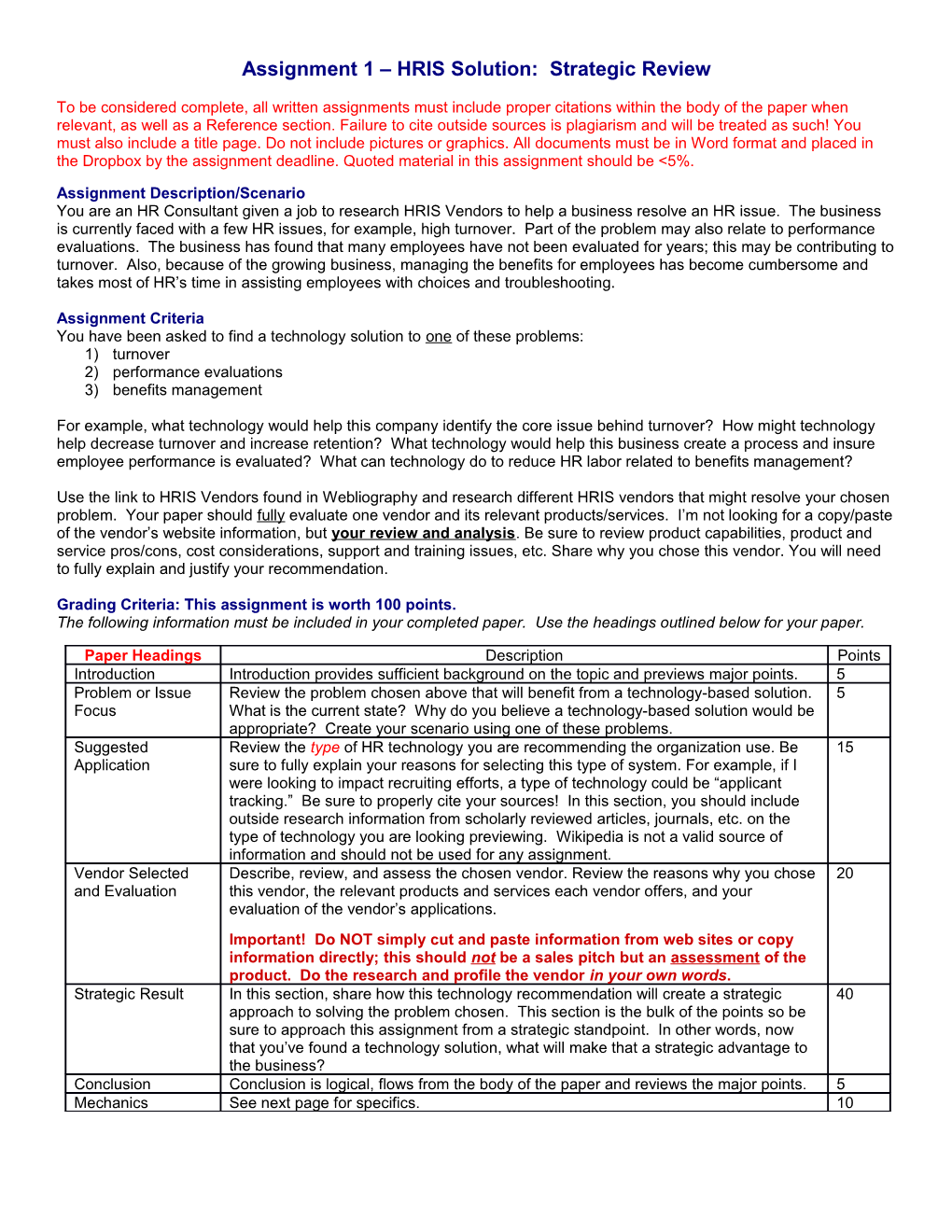 Assignment 1 HRIS Solution: Strategic Review