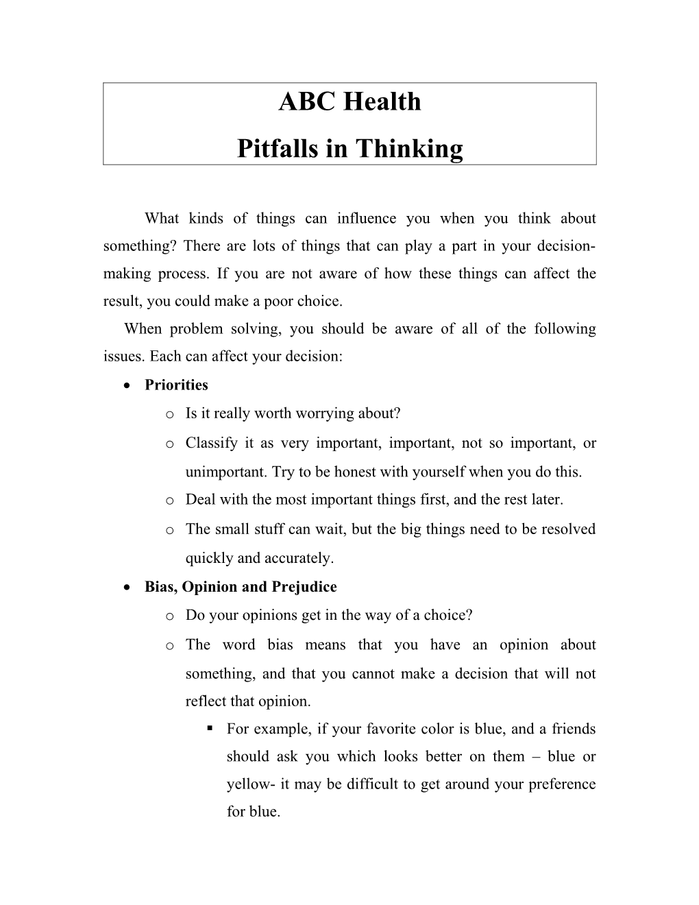 Pitfalls in Thinking