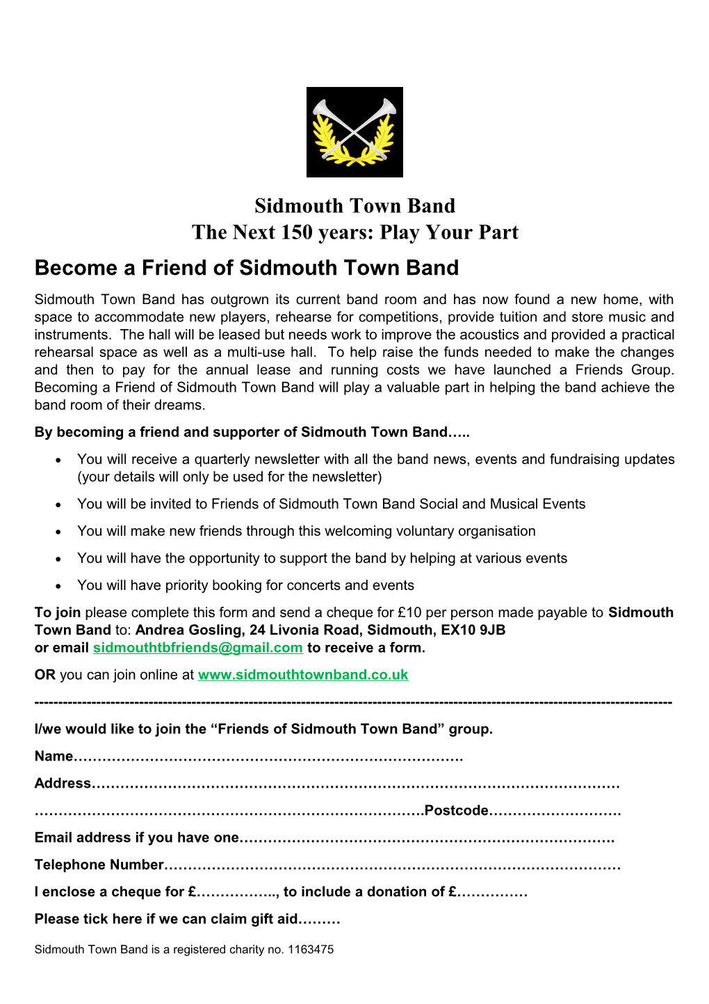 Sidmouth Town Band the Next 150 Years: Play Your Part