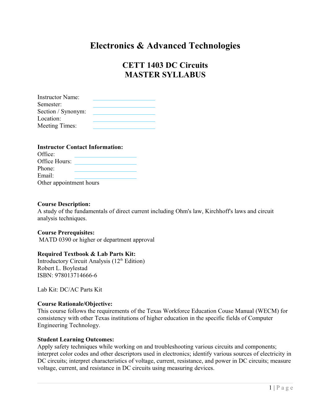 ACC - CETT 1403 - DC Circuits