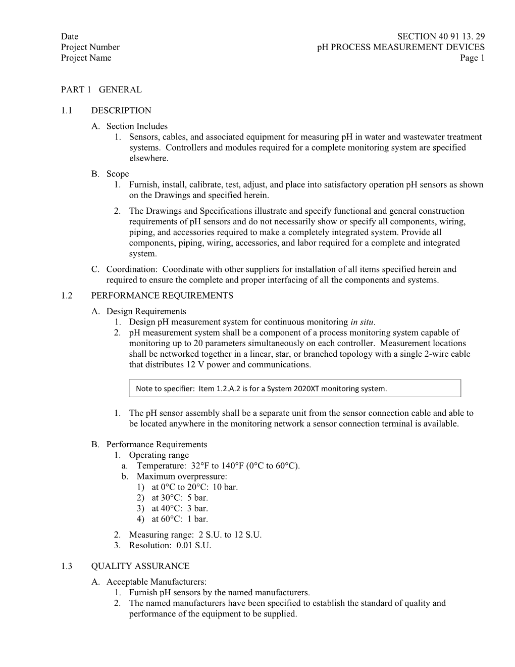 Project Number Ph PROCESS MEASUREMENT DEVICES