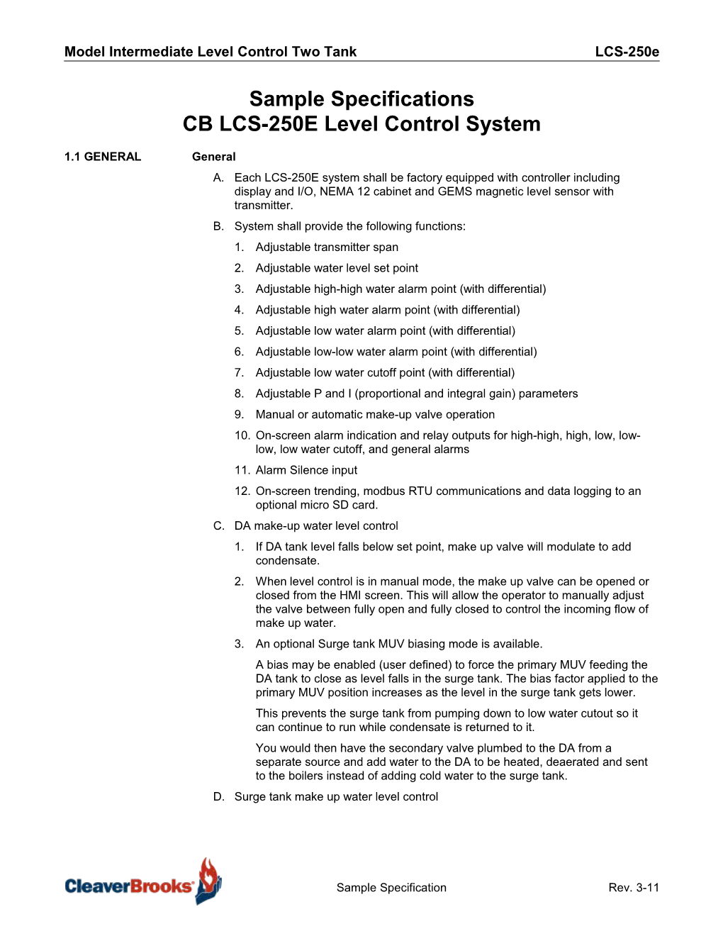 CB LCS-250E Level Control System