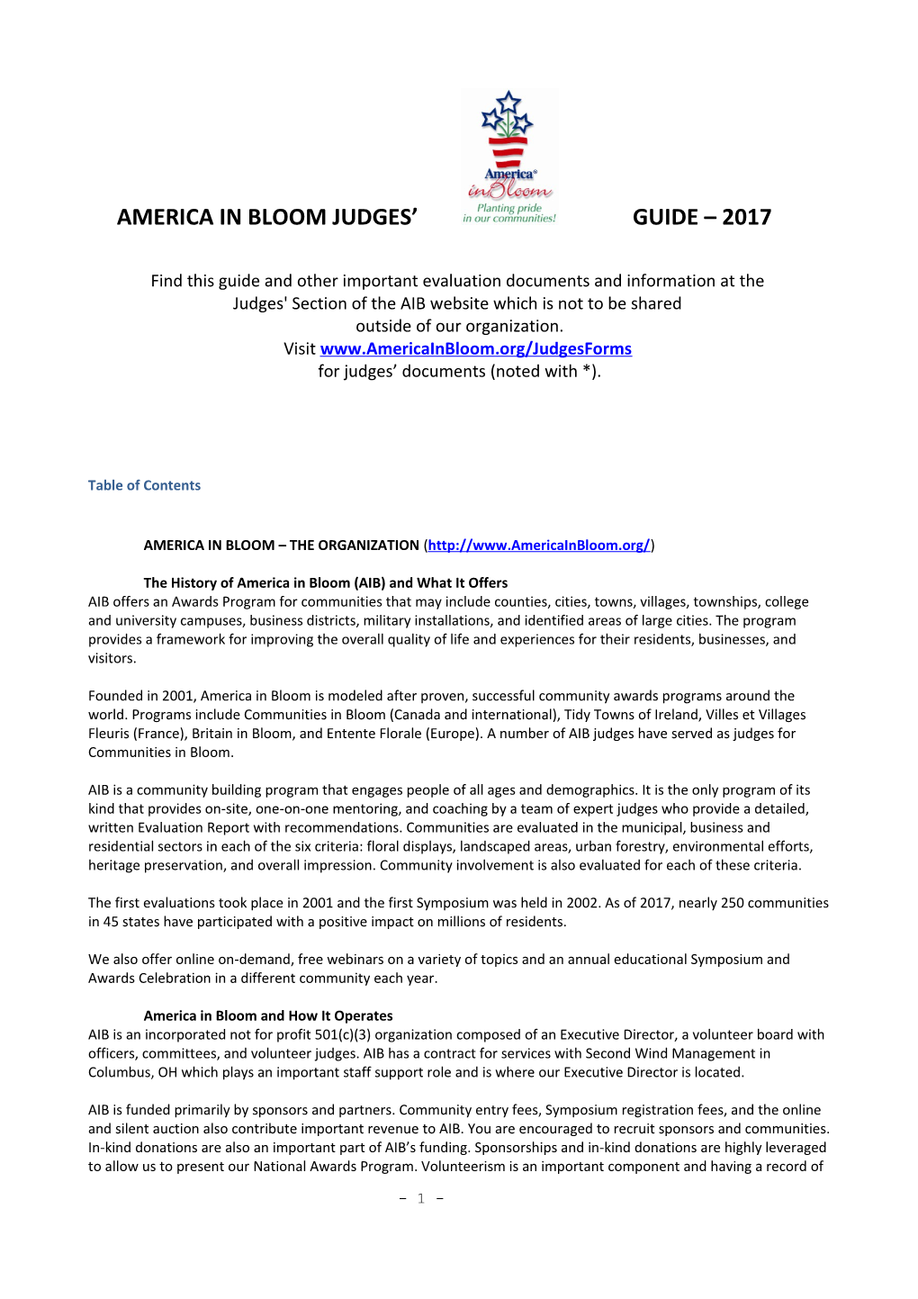 America in Bloom Judges Guide 2017