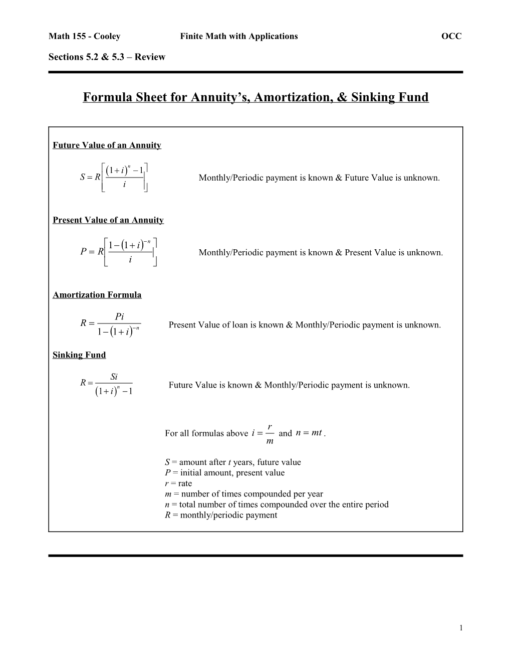 Math 155 - Cooleyfinite Math with Applications OCC