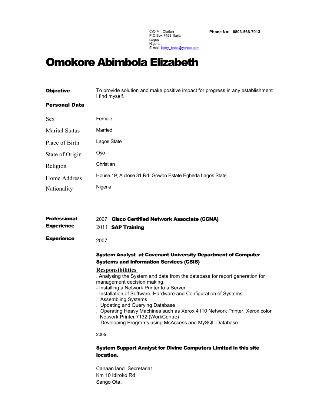 Omokore Abimbola Elizabeth