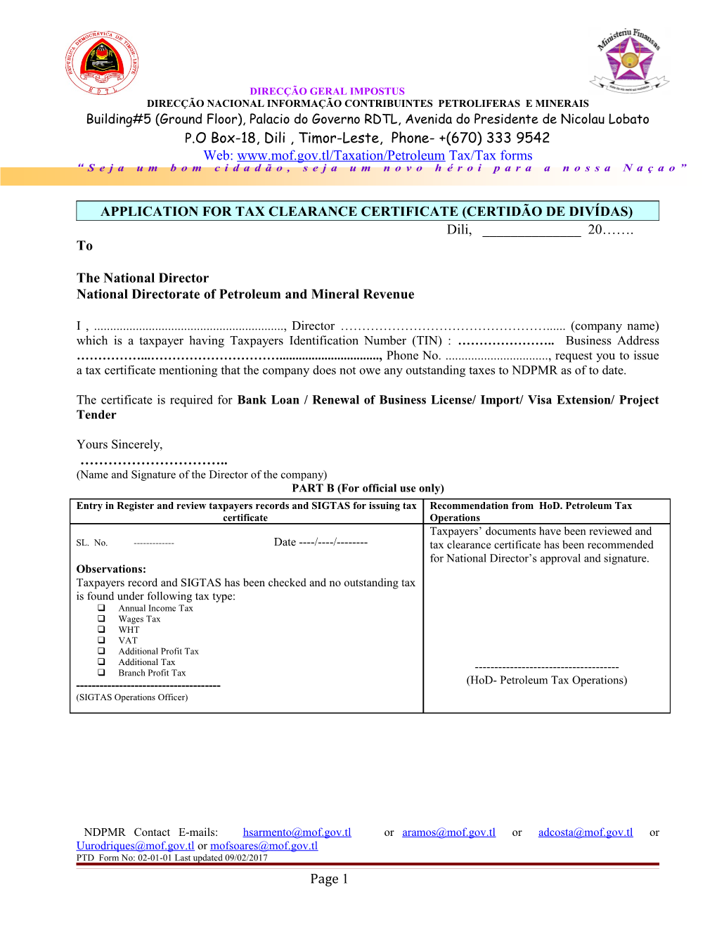 Direcção Nacional Informação Contribuintes Petroliferas E Minerais