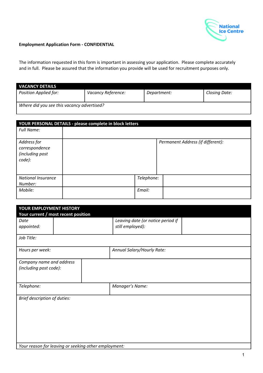 Employment Application Form - CONFIDENTIAL