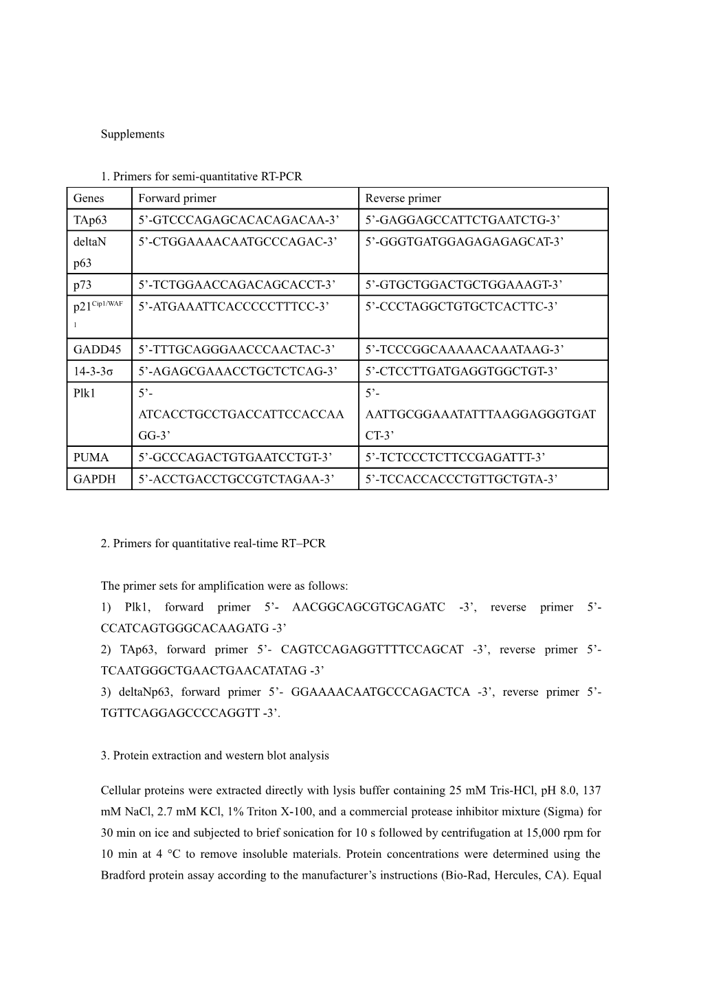 1. Primers for Semi-Quantitative RT-PCR