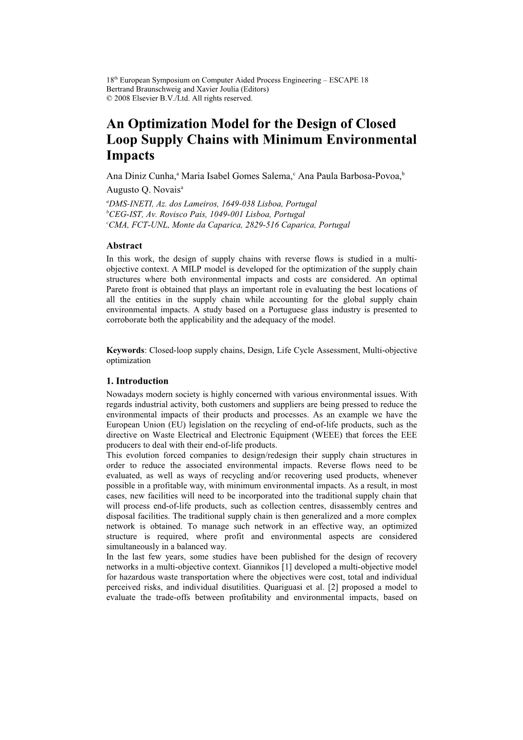 An Optimization Model for the Design of Closed Loop Supply Chains with Minimum Environmental