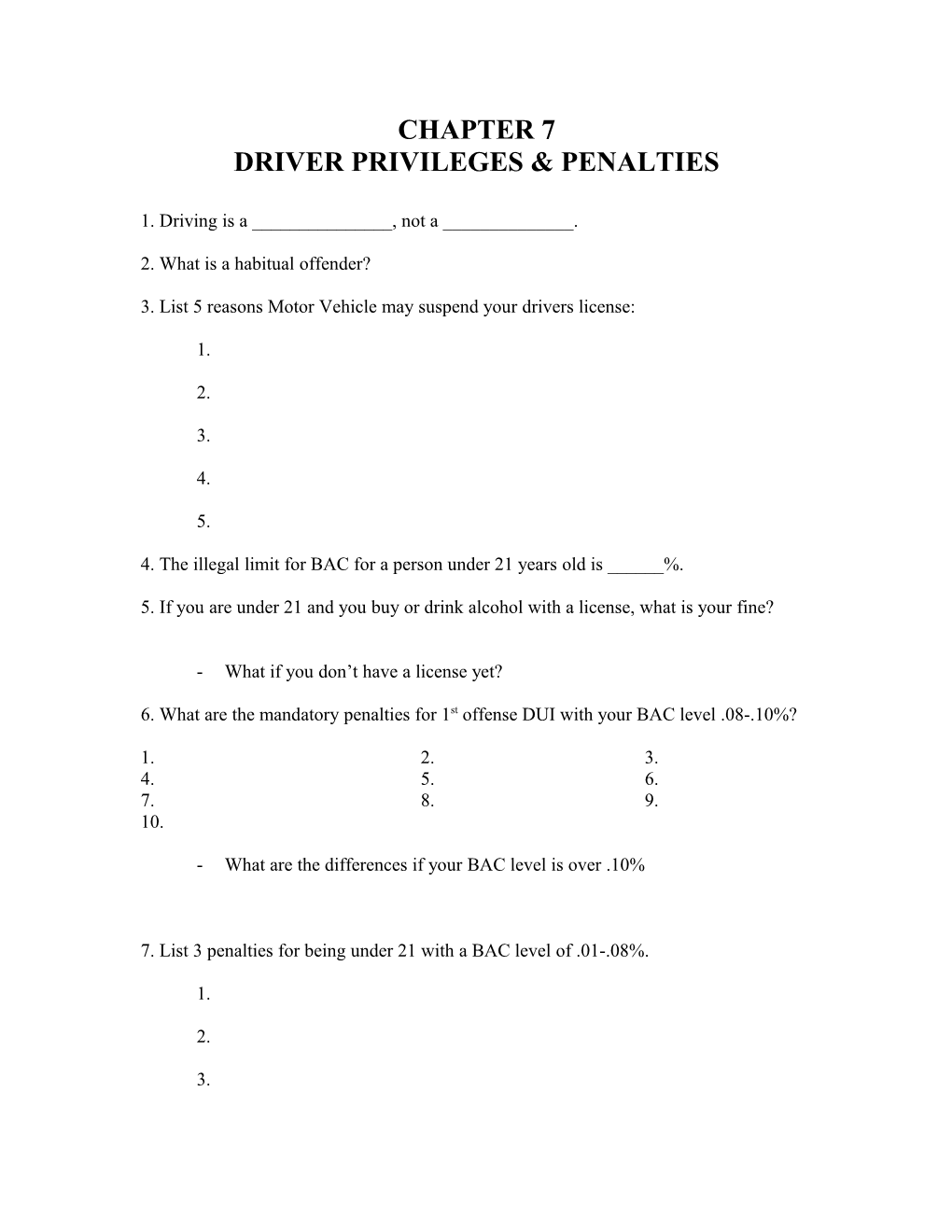 Driver Privileges & Penalties