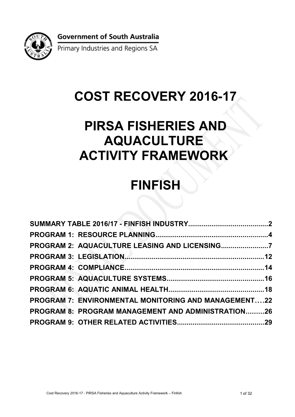 Cost Recovery 2016-17