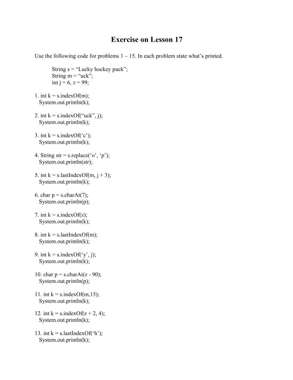 Exercise on Lesson 17