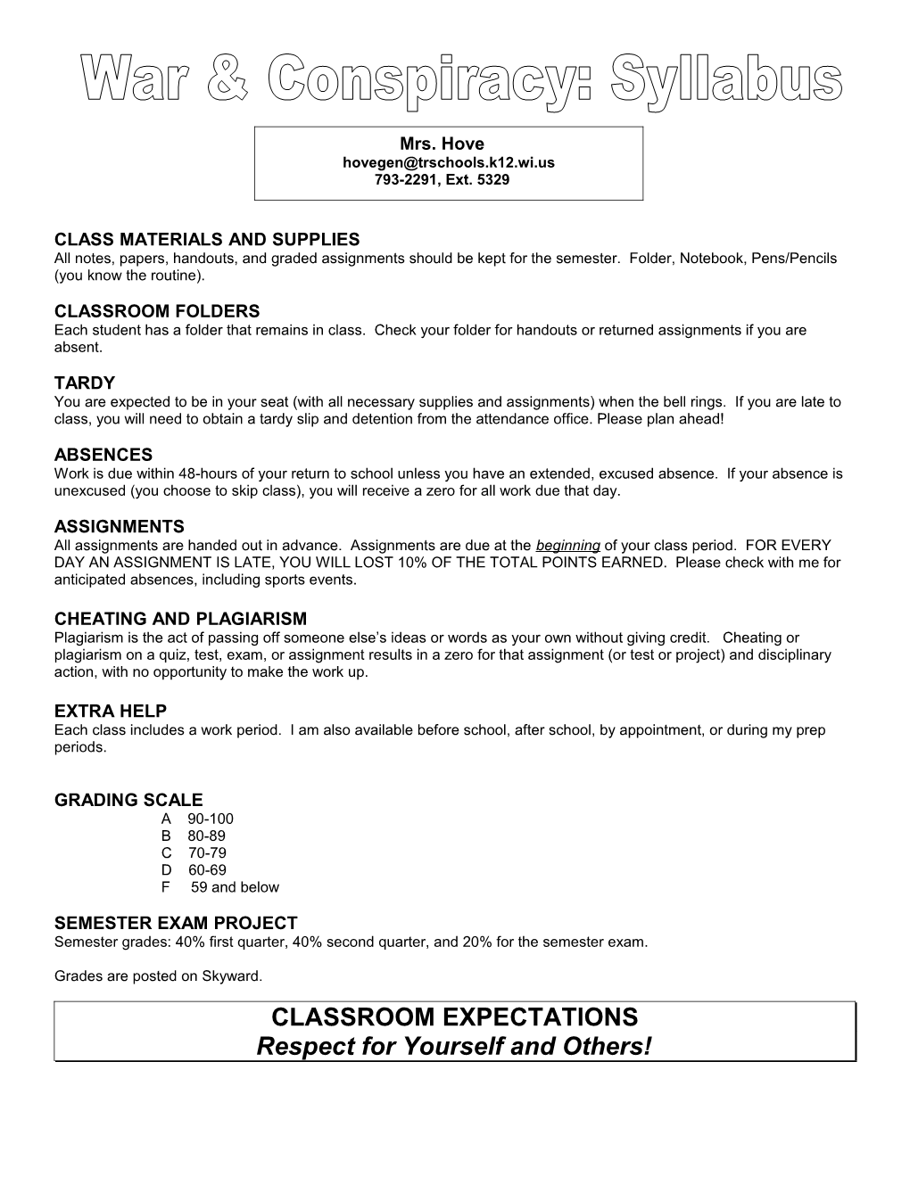 Class Materials and Supplies