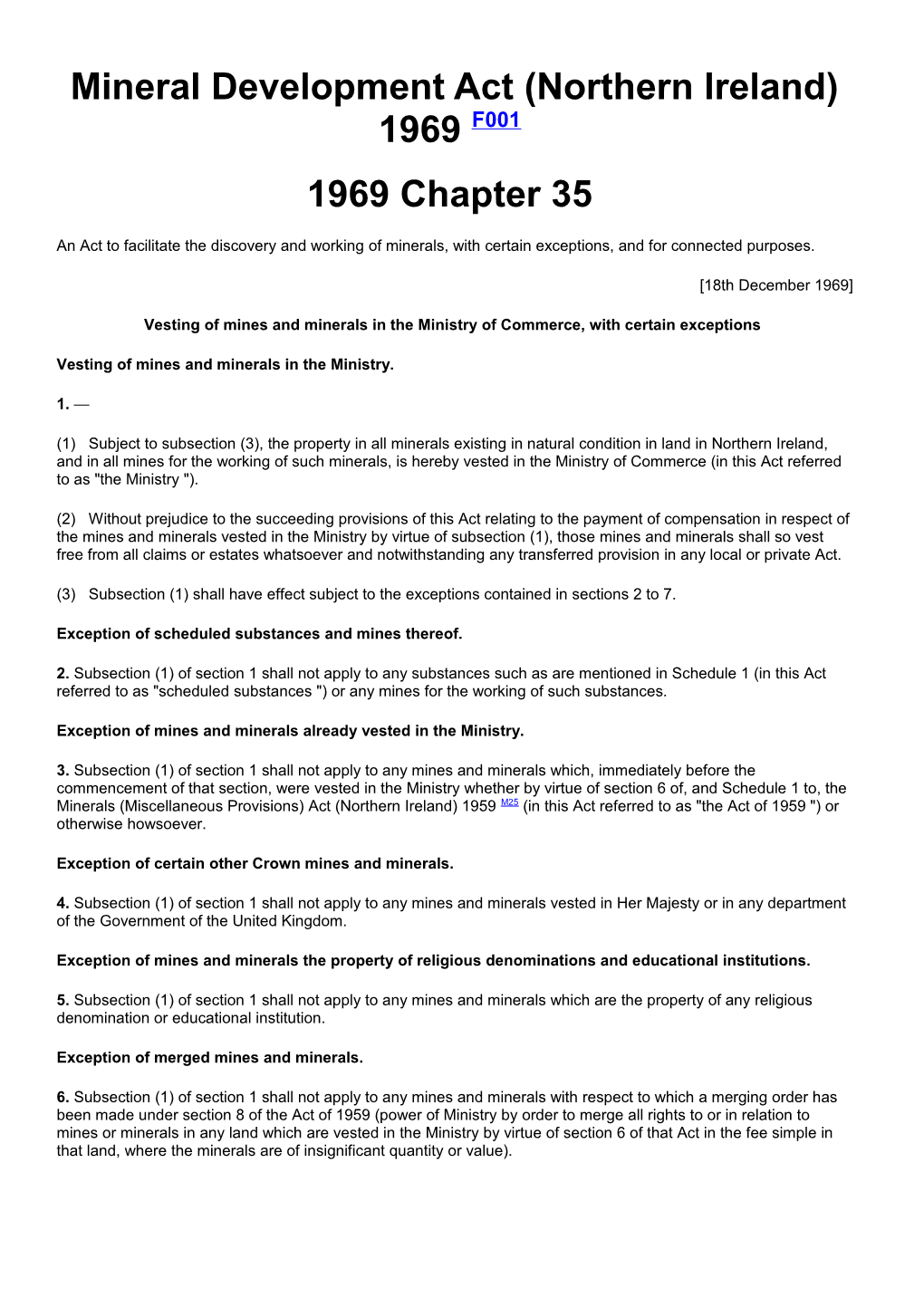 Mineral Development Act (Northern Ireland) 1969 F001