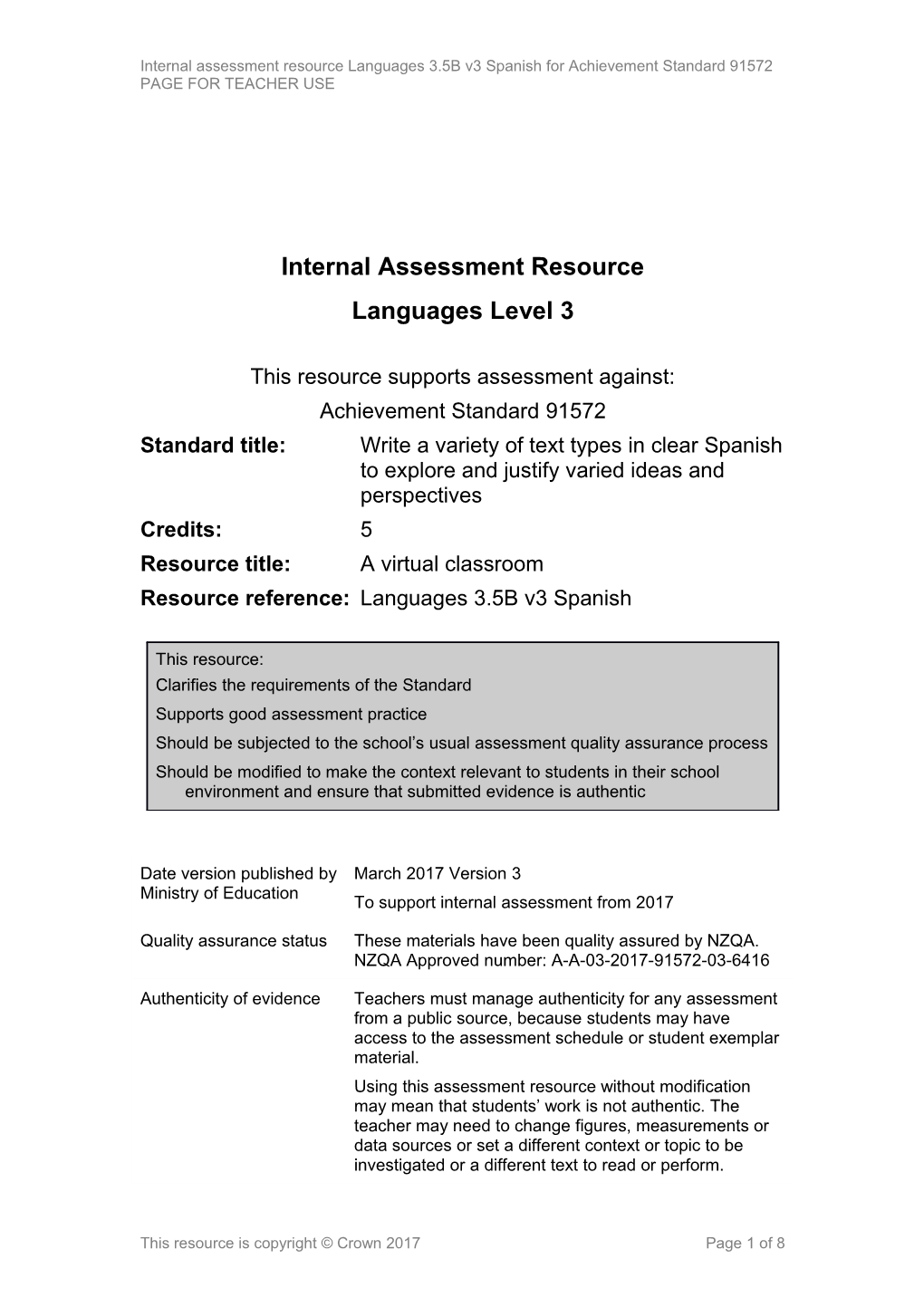 Level 3 Languages Internal Assessment Resource